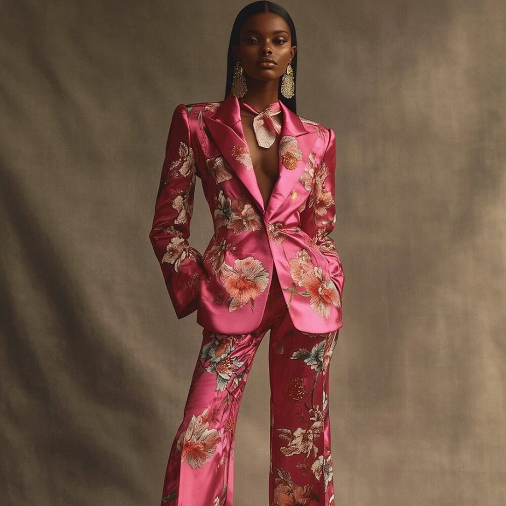 chicyara Luxurious Floral Satin Suit